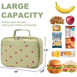 Bluboon Kids Girls Lunch Bag Insulated Lunch Box for school Corduroy Lunch Cooler Organizer School Kids Lunch Tote (Corduroy-Strawberries-Green)