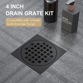 Yaseingoo 4” Drain Grate Kit Replacement, Compatible with Schluter Kerdi-Drain Flange, Removable Shower Floor Drain Kit with SUS 304 Stainless Steel Grate & CUPC Certification, Matte Black