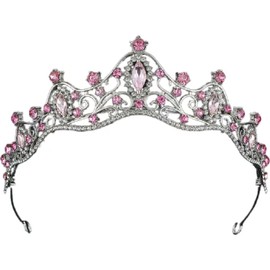 Bridal hair accessories, wedding dress headwear, alloy adult gift, full diamond crown, colorful rhinestone headband (Silver Pink Diamond, One size)