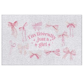 Likjad Coquette Preppy Pink Bow Door Mat, Trendy Preppy Doormat for Home Outdoor Indoor Entrance, I'm Literally Just a Girl Welcome Mats for Front Door Porch Outside Entryway, 17x30 Inches