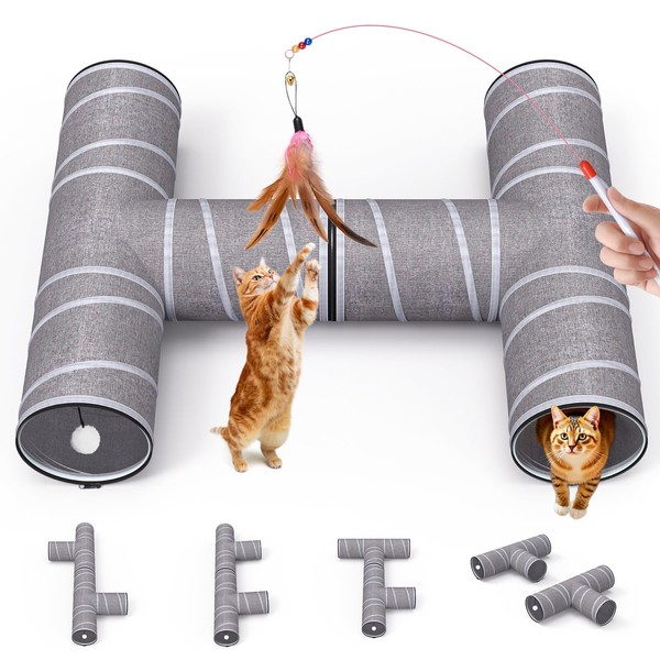 PETOCAT Cat Tunnel 4 Way with Teaser Wand & 2