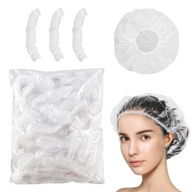 ZEVONDA 50PCS Disposable Shower Caps - Transparent Bath Caps 44cm Elastic Plastic Shower Caps Waterproof Hair Bath Caps Portable Hair Caps Hats for Home Travel Spa Hotel Hair Solon