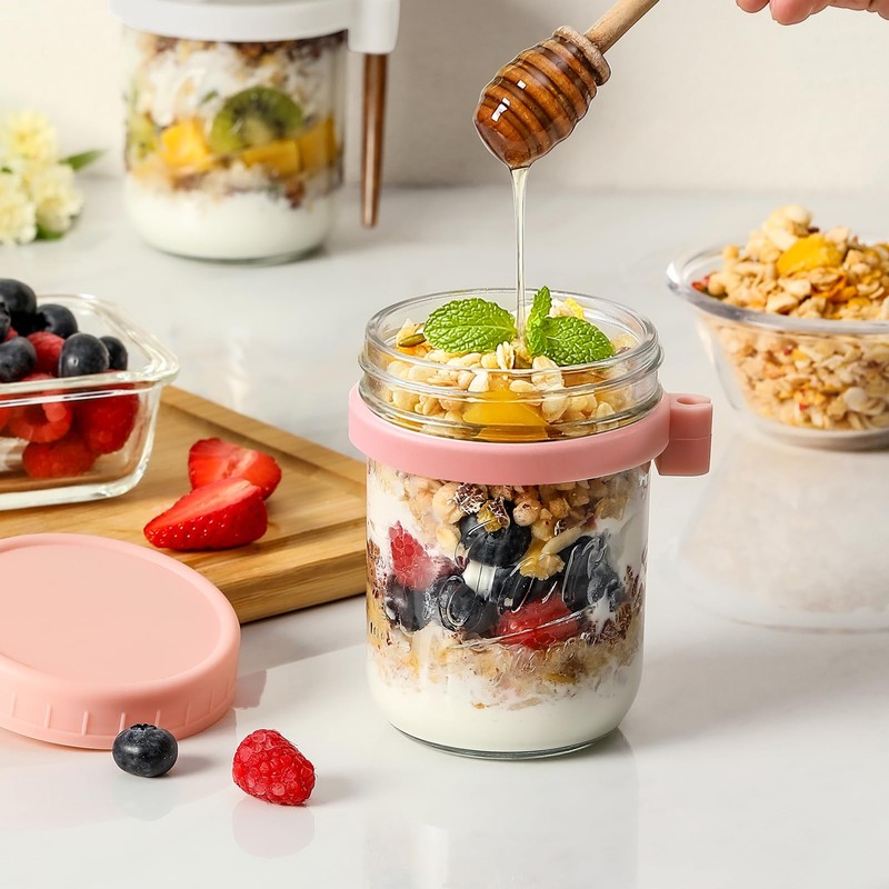 4 Pack Overnight Oats Containers with Lids and Spoons, 16