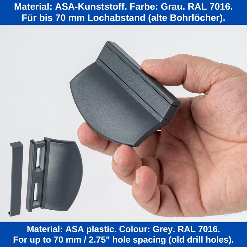 Door Pull Handle in Grey RAL 7016, ASA Plastic, for