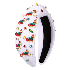 vokone Mexican Headbands for Women Fiesta Beaded Donkey Headband Crystal Jeweled Knotted Headband CincoDe Mayo Holiday Costume Headwear Taco Party Accessories Beaded Donkey