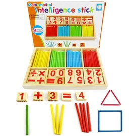 umbresen Counting Sticks Montessori Toys Math Educational Toy, Wooden Intelligence Sticks Number Cards and Counting Rods with Box (Counting Sticks)