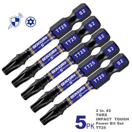 Geinxurn 5 Pieces T25 Hollow 2 In. Impact Tough Magnetic Insert Bit Set, #25 Security Torx Head Power Bits, S2 Alloy Steel Star T25 Screwdriver Bits Set