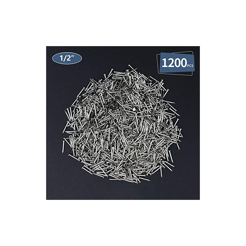 1200pcs Hardware Nails, 1/2'' × 18 Ga Nickel Plated Hanging