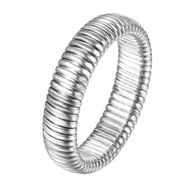JewelryWe Women Elastic Chunky Rings: Ladies Silver Micro Stretch 6 MM Chic Simple Thick Lightweight Hypoallergenic Stackable Stainless Steel Ring