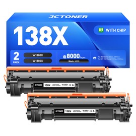 138X Black Toner Cartridge 2-Pack with Chip Compatible for HP138X W1380X 138A W1380A Replacement Laserjet Pro MFP 3001dw 3001dwe 3101fdw 3101fdwe Printer 3101 3001 Laser All-In-One Copier Monochrome