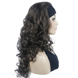 Lydell 22" Long 3/4 Curly Women Wigs Hairpiece Headband Wigs Soft Layered Heat Resisting Fiber Synthetic Hair (Light Chestnut Brown)