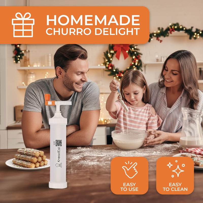 KneadEat Churro Maker Kit with Booster-powered Handle. Churrera and Piping