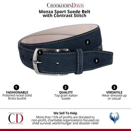 CrookhornDavis Men's Monza Suede Belt with Contrast Stitch, 42, Marine Navy