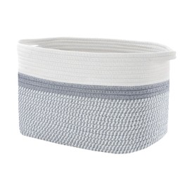MEETOZ Woven Storage Basket, Cotton Rope Storage Basket with Handle, Square Shelf Baskets for Toys, Books, Shoes, Decorative Baskets for Living Room Bedroom Bathroom Organisation, 33x28x24cm (Grey)