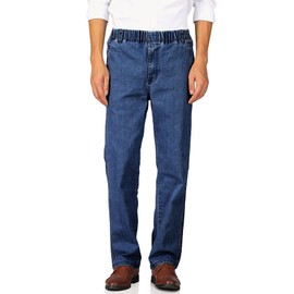 Soojun Mens Casual Loose Fit Elastic Waist Jeans Denim Pants, Indigo, 36W x 28L