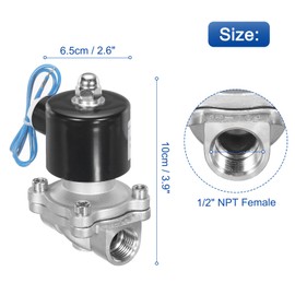 sourcing map Stainless Steel Electric Solenoid Valve, 1/2" NPT 12V DC Air Valve Normally Closed for Water Gas Fuel Diesel Oil