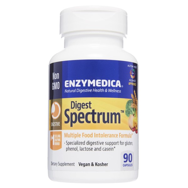 Enzymedica Digest Spectrum, Enzymes for Multiple Food Intolerances, Breaks Down Problem Foods, 90 Capsules