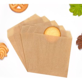 100 Square Glassine Paper Bags Envelopes by Quotidian (4'' x 4'')(Brown)