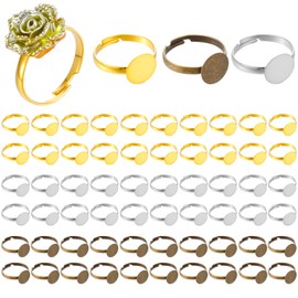 TIESOME 60 Pcs Adjustable Blank Rings, Flat Base Blank Ring with 1cm Round Pad for DIY Jewelry Making(Gold Silver Copper)