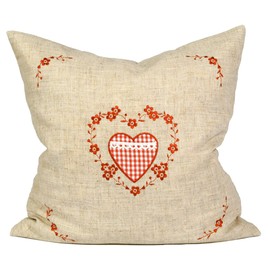 Dekobox Linen Cushion Cover Set – 40 x 40 cm – Outer Cover Red Heart Including Inner Cushion for Filling – Ideal for e.g. Swiss Pine Cushion, Core Cushion, Herb Cushion