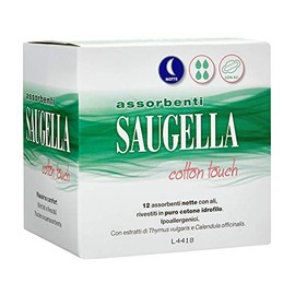Saugella Cotton Touch assorbenti esterni notte ad azione antiodore con ali in cotone ipoallergenici 12 pezzi