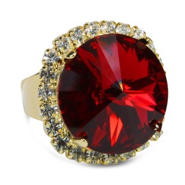 HAIXIAN Round Multi-Cut Red Ruby Stone Wide Band Ring,14K Yellow Gold Pyramid Shaped Healing Crystal Stone Ring,Wedding Engagement Gemstone Ring Jewelry for Women Her (Ring_A, 9)