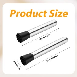 2pcs Cocktail Muddler, Stainless Steel Bar Muddler for Cocktails Drink Muddler Lemon Fruit Smasher Bar Tools Bartender Accessories for Drinks Home Kitchen Cocktail Mojito Making