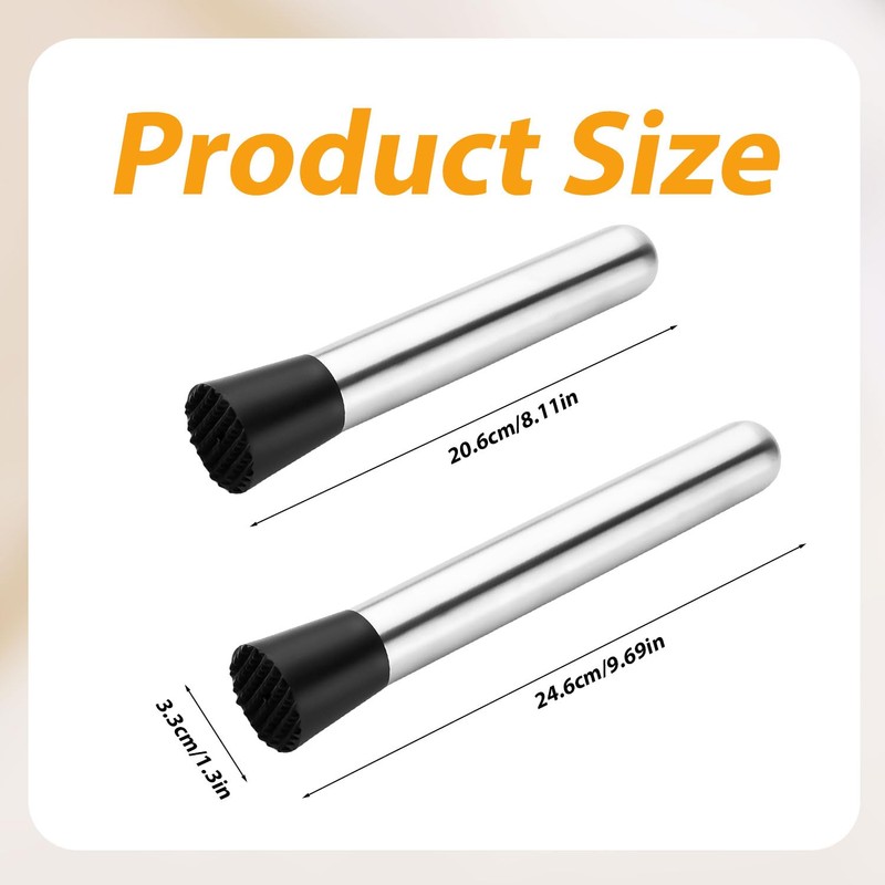 2pcs Cocktail Muddler, Stainless Steel Bar Muddler for Cocktails Drink