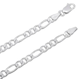 Women's 4mm Solid .925 Sterling Silver Flat Figaro Choker Chain Necklace, 16 inches