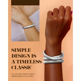 LYNYANIEE Silver Bangles for Women Stainless Steel Multilayer Bangle Bracelets Stack Stretch Wristband