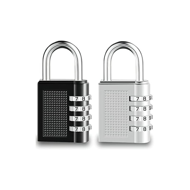 Candado de combinación 4 dígitos, 2 piezas negro y plata