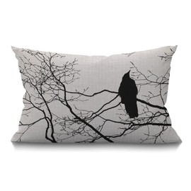 BGBDEIA Gothic Raven on a Tree Branch Cushion Cover Farmhouse Décor Lumbar Pillow Cover Housewarming Gifts Family Room Décor 30 x 50 cm 12" x 20"
