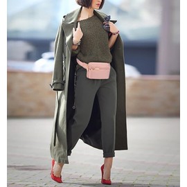 UTO-Fanny-Pack-for-Women-Belt-Bag Waterproof Nylon Fashion Slim Lightweight Waist Pack with 3 Zipper Pockets Pink CA