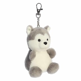 Aurora® Adorable Palm Pals™ Busky Husky™ Clip-On - Fun Collectible Plush for Kids and Adult Collectors - Perfect for Decorating Rooms and Birthday Gifts - Gray 4 Inches