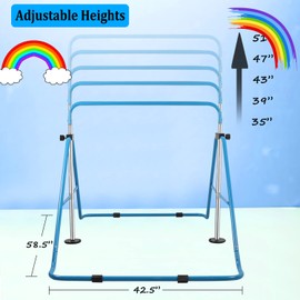 UMIKOOL DIRECT Expandable Gymnastics Bars with Ring, Adjustable Height Gymnastic Horizontal Bars, Gym Junior Training Bar Children Folding Training Monkey Bars for Kids