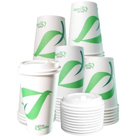 20 oz Compostable Paper Cups with White Dome Lids - Biodegradable Disposable White Paper Coffee Cups PLA Lined - Eco-friendly Hot and Cold Drinking Cups (25)