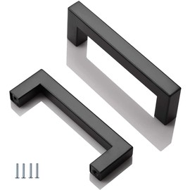 ANSIEDIO 2 Pack Black Stainless Steel Cupboard Handles - 96mm Kitchen Cabinet Door Handles Furniture Drawer T Bar Pulls