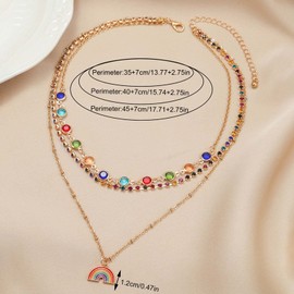 Rainbow Necklace Layering Necklaces for Women Cubic Zirconia Beaded Necklace Multicolor Rhinestone Choker Necklaces Colorful Crystal Chain Necklace Jewelry for Women and Girls（Multicolor）