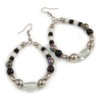 Black/White/Transparent Ceramic/Glass Bead Hoop Earrings In Silver Tone - 80mm
