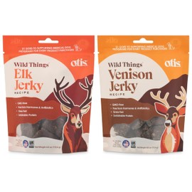 Felicia's Fabulous Finds Otis Wild Things Jerky Dog Treats in 2 Flavor Bundle: (1) Elk and (1) Venison (2 Bags Total, 4 Ounces Each) Protein Packed, Pasture Raised, Grass Fed