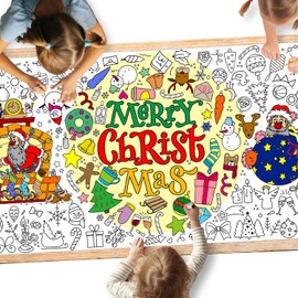 TEIASA Christmas Coloring Poster/Tablecloth-Christmas Crafts for Kids 30 x 72 Inches Party Supplies Drawing Jumbo Paper Christmas Decorations Classroom Banner Kids Games