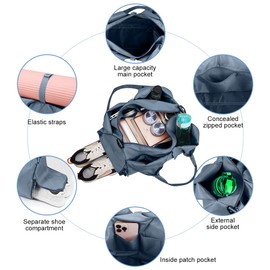 Aucuu Yoga Mat Bag, Sport Gym Bag Womens, Lightweight Yoga Bag with Yoga Strap, Large Gym Bag, Waterproof Yoga Bag with Shoes Compartment and Wet Pocket (Blue)