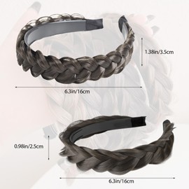 2PC Braided Headband with Tooth – Wide Faux Hair Braid Wig Hairband, Messy Fishbone & Geflochten Haarband Shape – for Women Fashion Accessories for Oktoberfest, Wedding, Parties, Comb Fit(Black Brown)