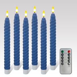 FCMSHAMD Dark Blue Spiral Flameless Taper Candles, 9.8 Inch Flickering Candles with Remote and Timer, Real Wax Candlesticks LED Battery Operated 3D Wick for Wedding Party Home Decor, 6PCS
