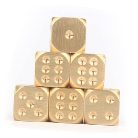 WOONEKY 2pcs Brass Solid Dices for Pub Games Metal Dices for Mahjong and Bar Entertainment Design Unique Manual Polishing