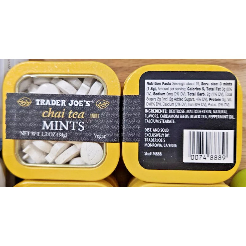 Trader Joe’s Chai Tea Vegan Mints 1.2oz 34g (2 Tins)