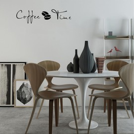 Coffee Time Wall Decals, Cute Coffee Beans Vinyl Wall Stickers, Removable Art Lettering DIY Quote Wall Murals Wallpaper for Kitchen Bedroom Living Room Home Decoration