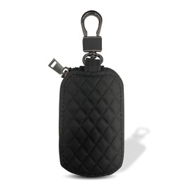 LAINLOY Car Key Case, Universal Vehicle Genuine Leather Key Fob Cover, Remote Car Key Holder with Metal Hook, Car Keyring Zipper Bag (Black)