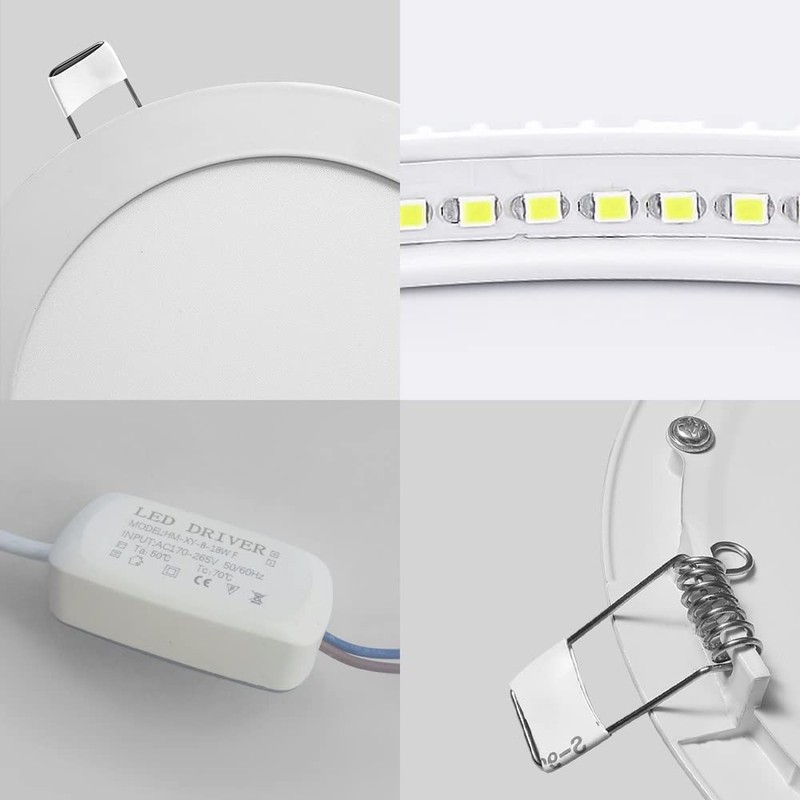 YULIN SUN 12W Round LED Ceiling Light Recessed Flat Panel