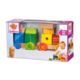 Eichhorn 100003453 Sound Locomotive and Trailer consisting of Building Blocks, 11 Pieces, 17 cm Long, Motor Skills Toy for Children from one Year Old, Colourful